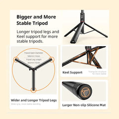 1.83M Selfie Stick Tripod for Vlogging, Aluminum Telescoping Smartphone Holder with Wireless BT Remote Control, Extendable Cellphone Tripod Cold Shoe Accessories, Adjustable Phone Content Creator Tool, Stocking Fillers Gift