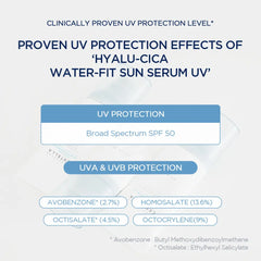 [SKIN1004 Official Shop] Hyalu-Cica Water-Fit Sun Serum UV 50Ml (OTC) - Lightweight Sunscreen for Daily Use, Korean Sunscreen, Watery and Creamy Texture, Sunscreen for Sensitive Skin