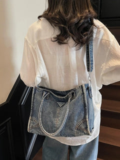 New Washed Denim Tote Bag, Retro Versatile Denim Shoulder Bag, Multifunctional Stylish Casual Crossbody Bag, Women’S Everyday Commuter Bag, Women’S Tote Bag with Adjustable Shoulder Strap, Casual Medium-Size Commuter Work Bag