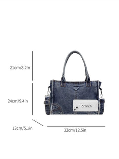 New Washed Denim Tote Bag, Retro Versatile Denim Shoulder Bag, Multifunctional Stylish Casual Crossbody Bag, Women’S Everyday Commuter Bag, Women’S Tote Bag with Adjustable Shoulder Strap, Casual Medium-Size Commuter Work Bag