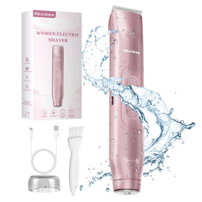 Akunbem Bikini Trimmer for Women, Electric Shaver and Razor Rechargeable 2-In-1 Body and Facial Epilator, Dual Heads for Painless Trimming of Pubic Hair, Face, Underarms and Legs, IPX7 Waterproof. Christmas Gift New Year Gift Shaving Grooming Tiktokshopba
