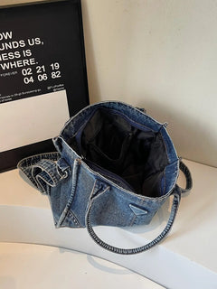 New Washed Denim Tote Bag, Retro Versatile Denim Shoulder Bag, Multifunctional Stylish Casual Crossbody Bag, Women’S Everyday Commuter Bag, Women’S Tote Bag with Adjustable Shoulder Strap, Casual Medium-Size Commuter Work Bag