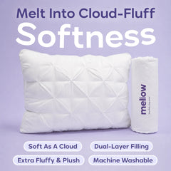 Mellow Sleep | Ploof Pillow – Extra-Fluffy Dual-Layer Pillow, Cloud-Like Soft Plush Bed Pillow with Breathable Support, Never Flat, Neck-Cradling Comfort for Side, Back & Stomach Sleepers, Machine Washable