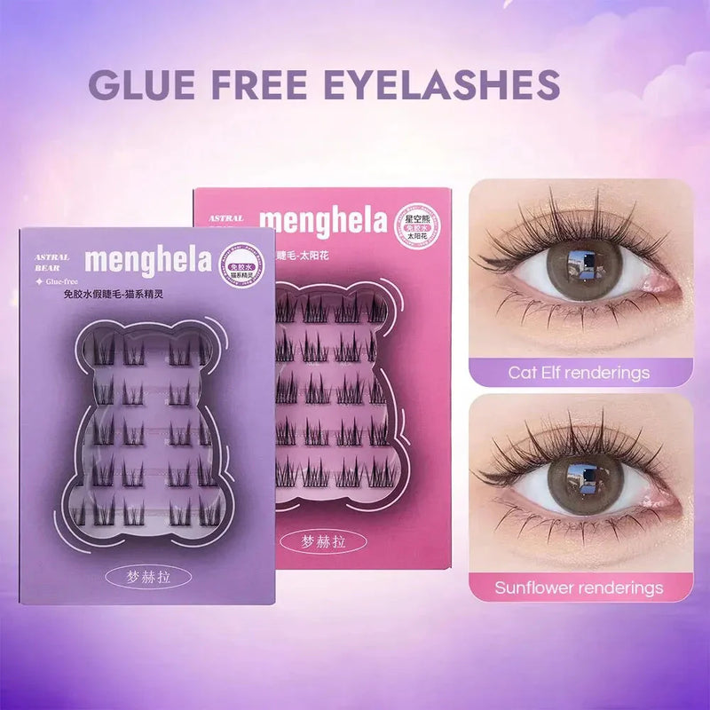 Fairy Glue-Free False Eyelashes Easy to Rebound No Need to Remove Segmented Thin Stems Suitable for Novice DIY MENGHELA Eyelashe