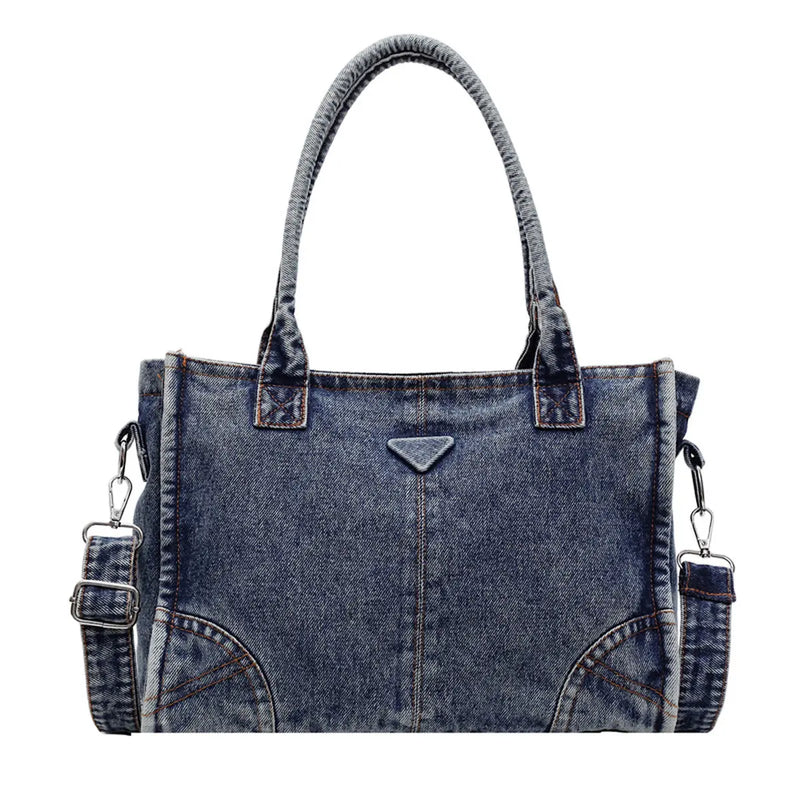 New Washed Denim Tote Bag, Retro Versatile Denim Shoulder Bag, Multifunctional Stylish Casual Crossbody Bag, Women’S Everyday Commuter Bag, Women’S Tote Bag with Adjustable Shoulder Strap, Casual Medium-Size Commuter Work Bag