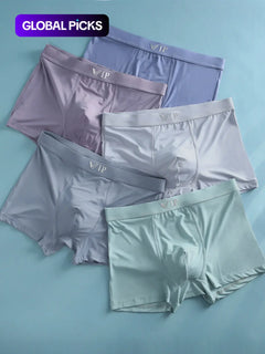 Men'S "VIP" Letter Solid Breathable Boxer Briefs, Regular Fit Casual Panties, Fashion Comfortable Underwear Set, Summer Outfits 2024