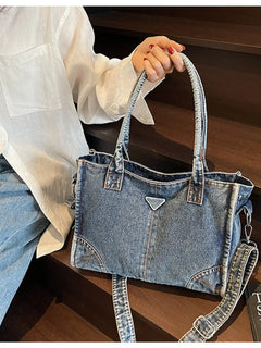 New Washed Denim Tote Bag, Retro Versatile Denim Shoulder Bag, Multifunctional Stylish Casual Crossbody Bag, Women’S Everyday Commuter Bag, Women’S Tote Bag with Adjustable Shoulder Strap, Casual Medium-Size Commuter Work Bag