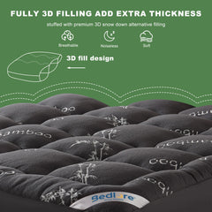 【Bedlore】Bamboo Cooling Mattress Topper with Fitted Sheet, Thick Luxury Comfort Layer, Breathable & Soft on Skin, Deep Pocket Design, Machine Washable, Ideal for Bedroom & Home Use Homeessentials